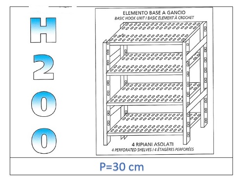 Estante con estantes ranurados 200 H- Profundidad 30cm