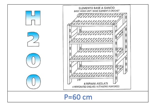 Estante con estantes ranurados 200 H- Profundidad 60cm