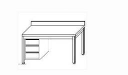 Work tables on legs with back splash and left drawers