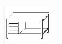Work tables on legs with shelf and left drawers