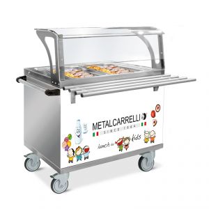 6702CH-RM GN 2/1 thermal element with parafiato service for children and counter top, handle, wheels, 2 braking