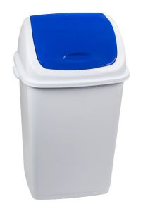 T909055 Cubo de basura Polipropileno blanco con tapa basculante azul 50 litros (múltiplos 6 piezas)