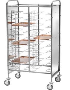 CA1475P Stainless steel universal tray-holder trolley 30 trays White Side panels 