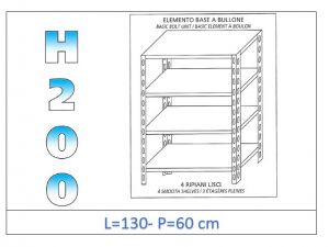 IN-46913060B Shelf with 4 smooth shelves bolt fixing dim cm 130x60x200h 