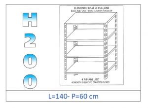 IN-46914060B Shelf with 4 smooth shelves bolt fixing dim cm 140x60x200h 