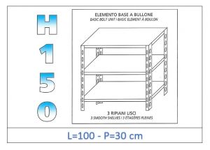IN-B36910030B Shelf with 3 smooth shelves bolt fixing dim cm 100x30x150h 