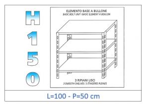 IN-B36910050B Shelf with 3 smooth shelves bolt fixing dim cm 100x50x150h 