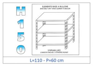 IN-B36911060B Shelf with 3 smooth shelves bolt fixing dim cm 110x60x150h 