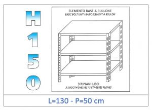 IN-B36913050B Shelf with 3 smooth shelves bolt fixing dim cm 130x50x150h 