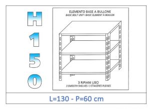 IN-B36913060B Shelf with 3 smooth shelves bolt fixing dim cm 130x60x150h 