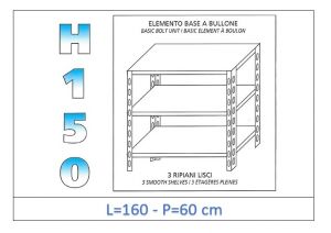 IN-B36916060B Shelf with 3 smooth shelves bolt fixing dim cm 160x60x150h 