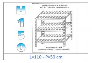 IN-B37011050B Étagère avec 3 étagères à fente fixation par boulon dim cm 110x50x150h 