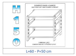 IN-G3696050B Estante con 3 estantes lisos fijación de gancho dim cm 60x50x150h
