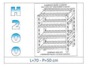 IN-G4707050B Estante con 4 estantes ranurados fijación de gancho dim cm 70x50x200h