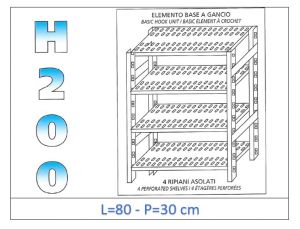 IN-G4708030B Shelf with 4 slotted shelves hook fixing dim cm 80x30x200h 