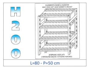 IN-G4708050B Estante con 4 estantes ranurados fijación de gancho dim cm 80x50x200h
