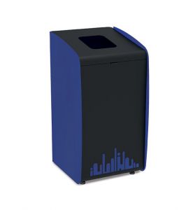 T789215 Corbeille à papier avec façade noire et profils bleus 80 L