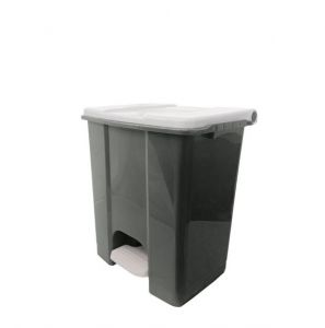 T912670 Mobile pedal container in gray - white recycled plastic 60 liters