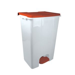 T912857 Mobile pedal container in white - red plastic 80 liters
