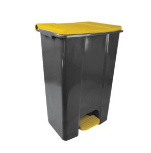 T912876 Mobile pedal container in gray - yellow recycled plastic 80 liters