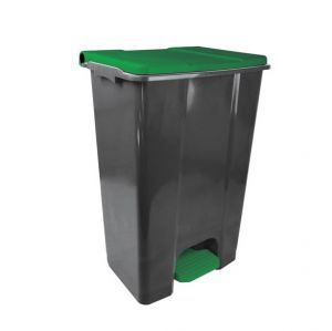 T912878 Mobile pedal container in gray - green recycled plastic 80 liters