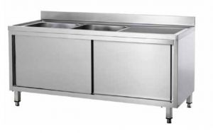GDS187L2CS Cabinet sink with 2 bowls on the left dim. 1800 x 700 x 950h with drainer