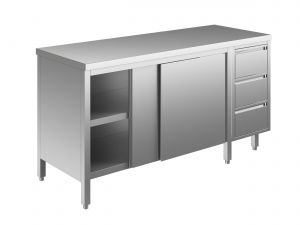 EU04001-18 Table armoire ECO cm 180x60x85h plateau lisse - portes coulissantes - tiroir 3c à droite