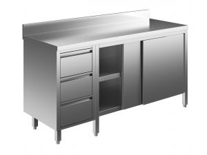 EU04004-17 tavolo armadio ECO cm 170x60x85h  piano alzatina - porte scorr - cass 3c sx