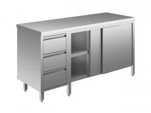 EU04102-22 Table armoire ECO cm 220x70x85h plateau lisse - portes coulissantes - tiroir 3c gauche