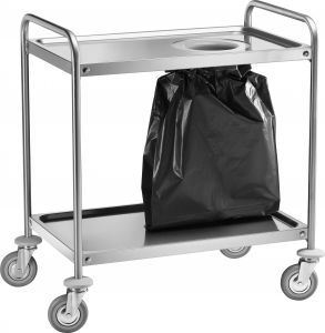 CA1390S Stainless steel trolley 2 floors with 90x60x94h waste bin