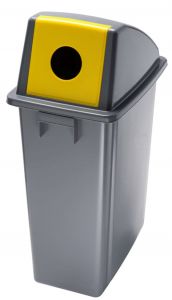 T114216 Waste bin with yellow front opening lid