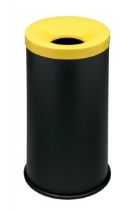 T770026 Corbeille à papier anti-feu métal noir avec couvercle Jaune 90 litres 