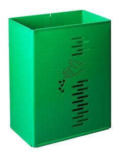 In metallo laccato Verde Dimensioni totali: 25 x 45h cm Gettacarte forato per esterni posizionamento a muro Capienza 22 litri 